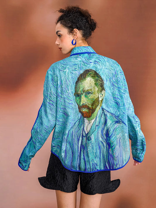 Van Gogh Graphics blouse, designer women collared artistic shirt with pattern print for smart casual or formatl event, party, wedding