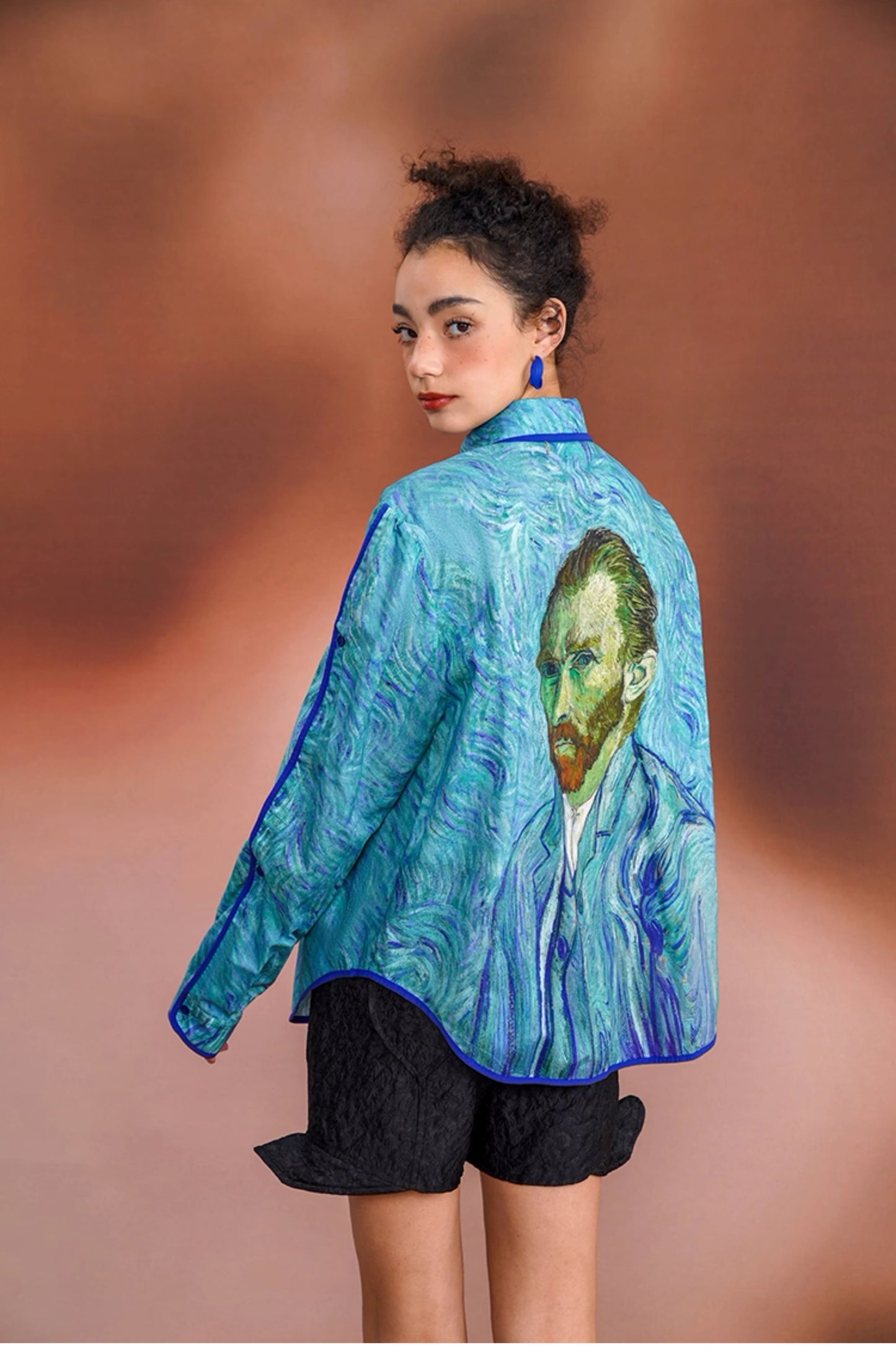 Van Gogh Graphics blouse, designer women collared artistic shirt with pattern print for smart casual or formatl event, party, wedding