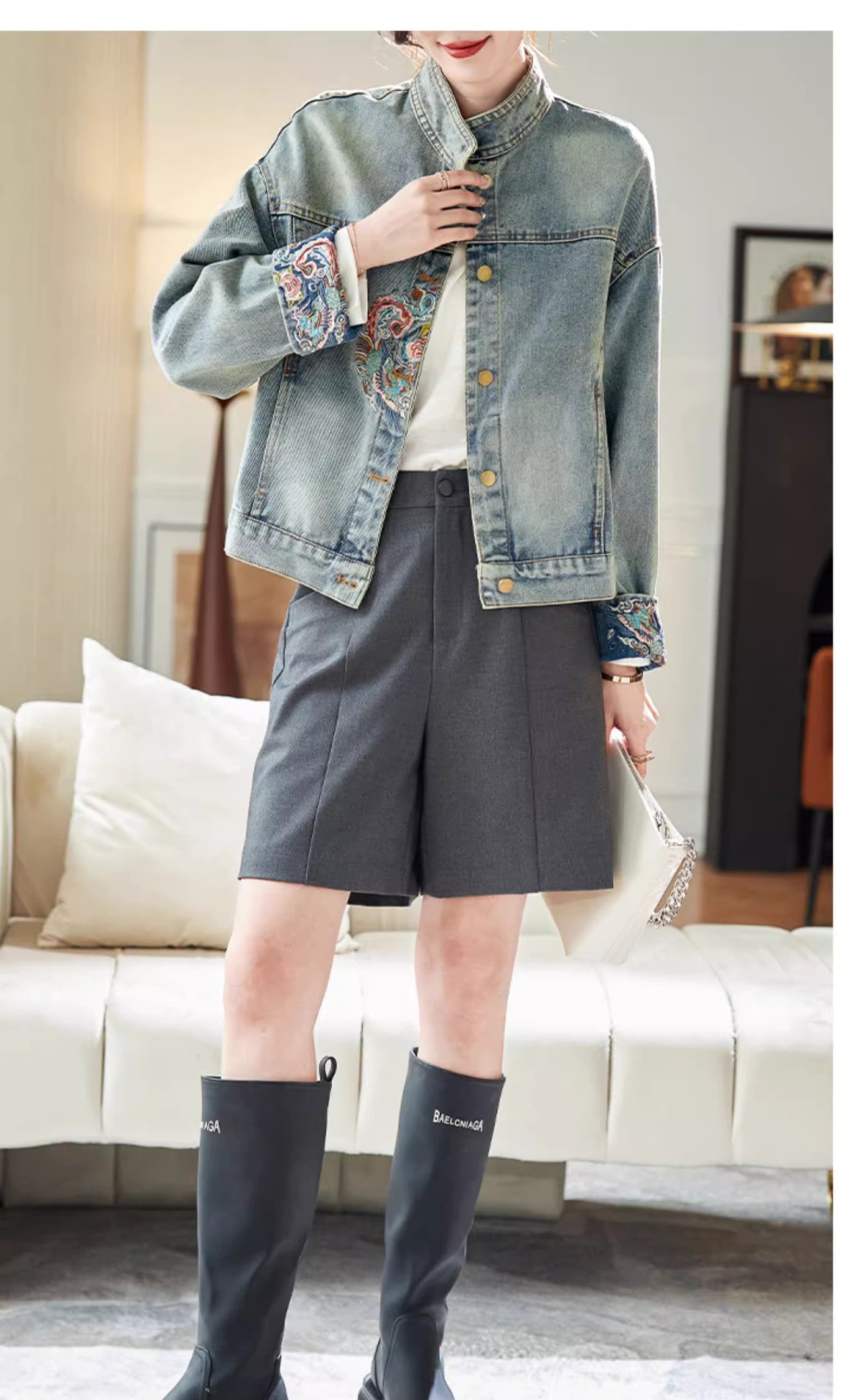 Denim Jacket Oriential styled deisgn for casual party, office or events