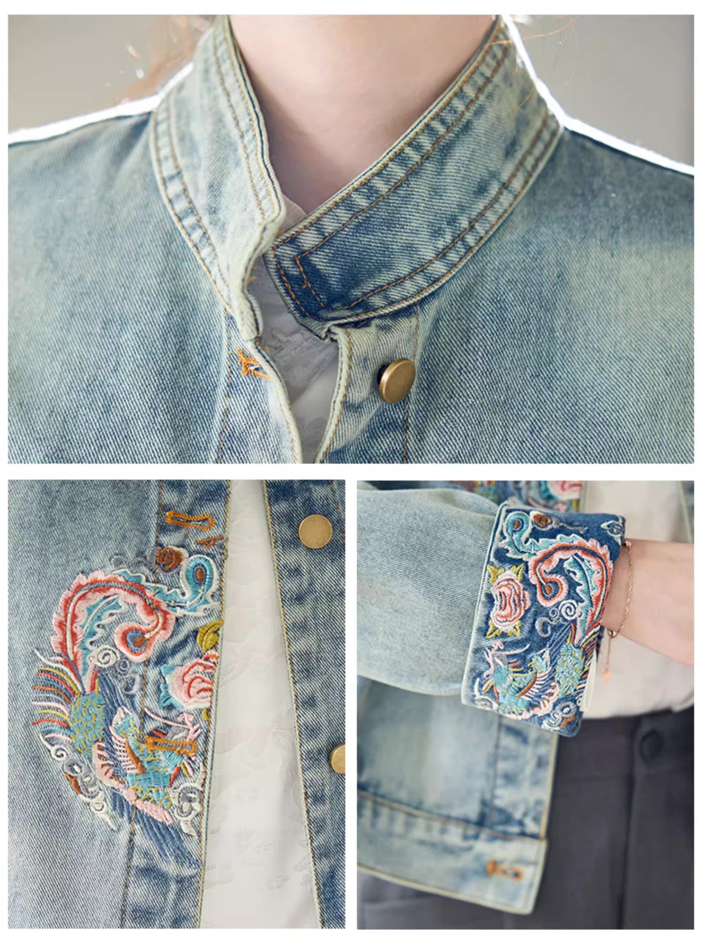 Denim Jacket Oriential styled deisgn for casual party, office or events