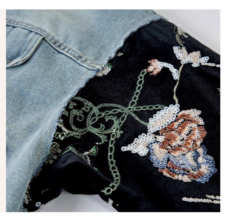 Denim jacket patchwork styled oridential designed loose fit jacket