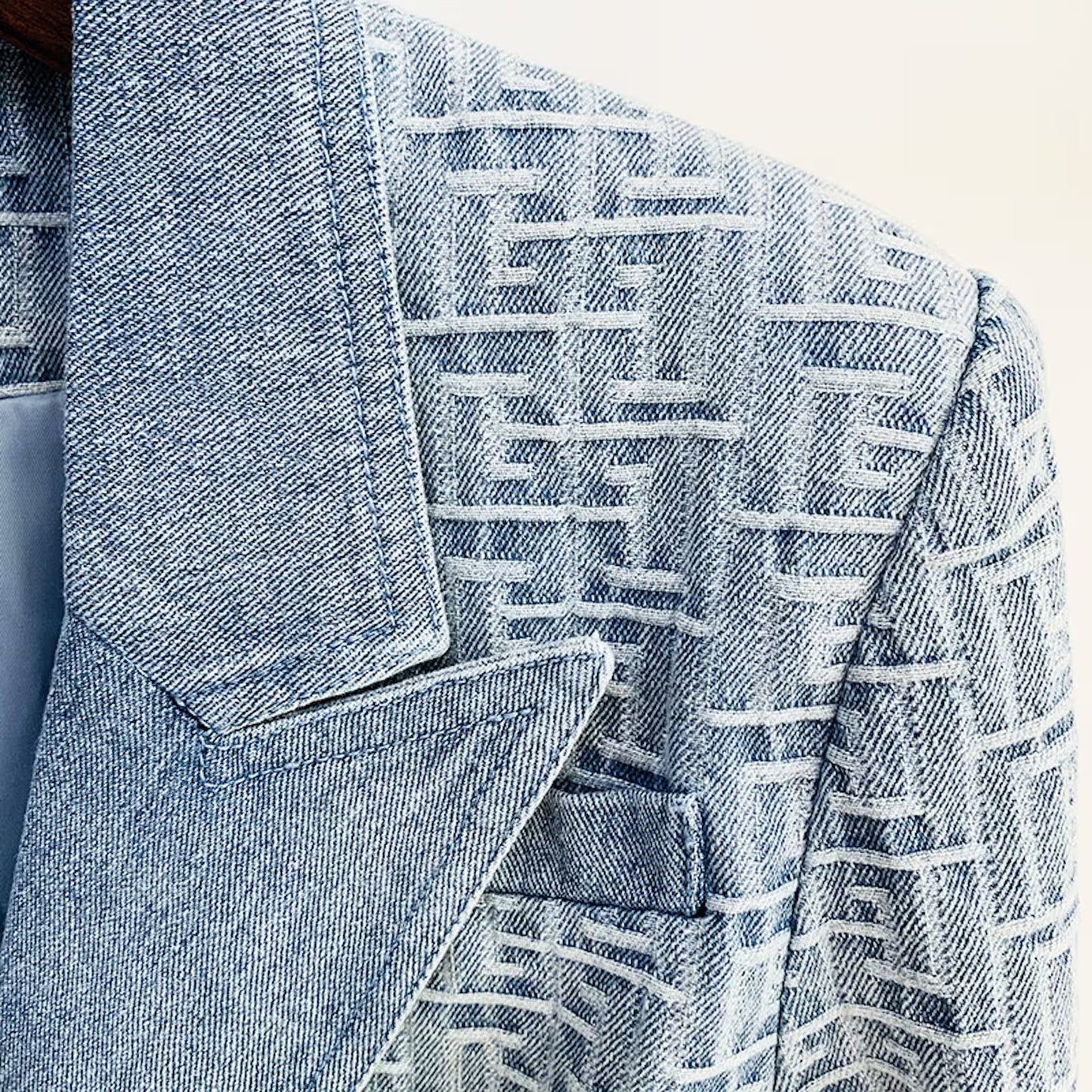 Women's Denim Blazer Golden Buttons Fitted Jacket Blue Abstract Pattern Blazer, Smart Casual Blazer, Birthday Party, Wedding Ceremony