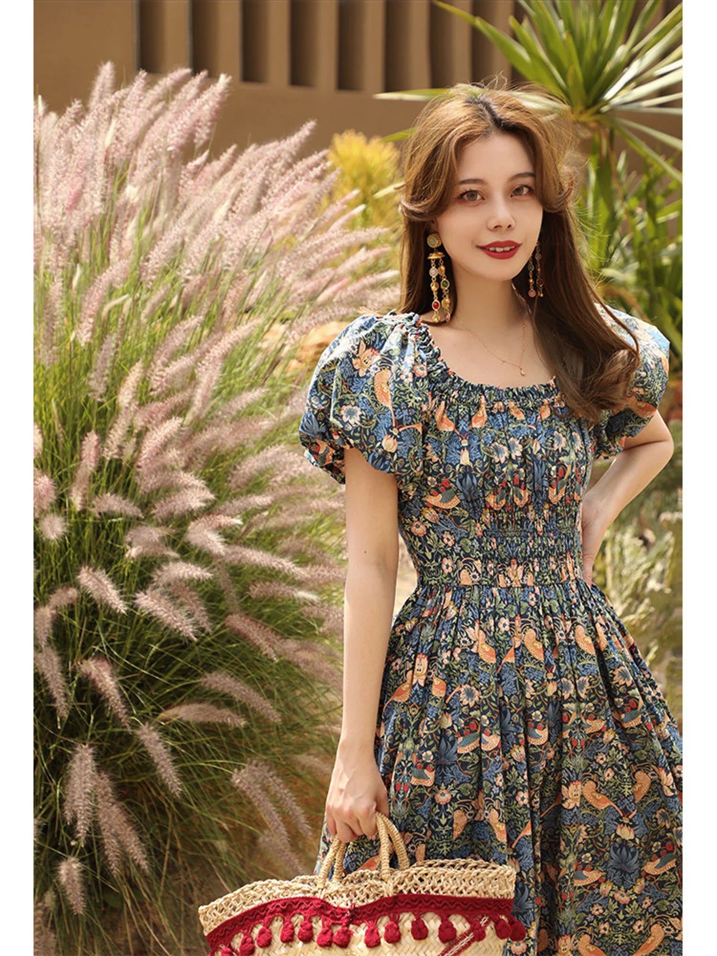 Summer Flower Printed Women's Dress. Organic cotton/Linen Dress Comfortable Long Maxi Dress