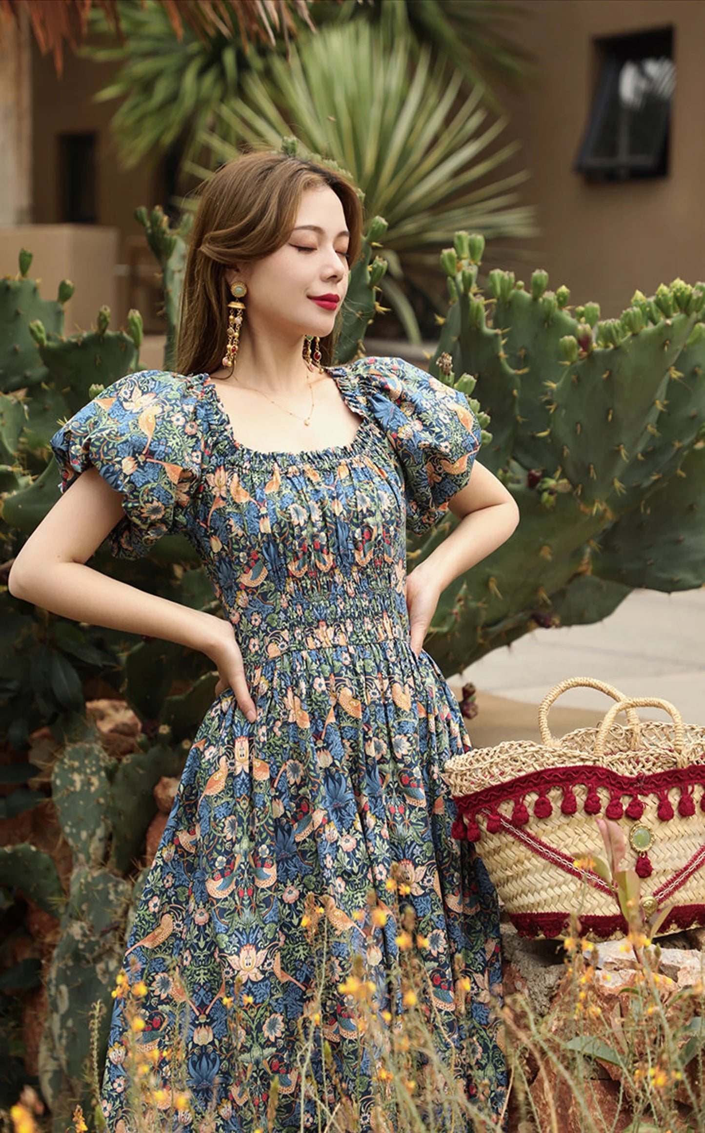 Summer Flower Printed Women's Dress. Organic cotton/Linen Dress Comfortable Long Maxi Dress