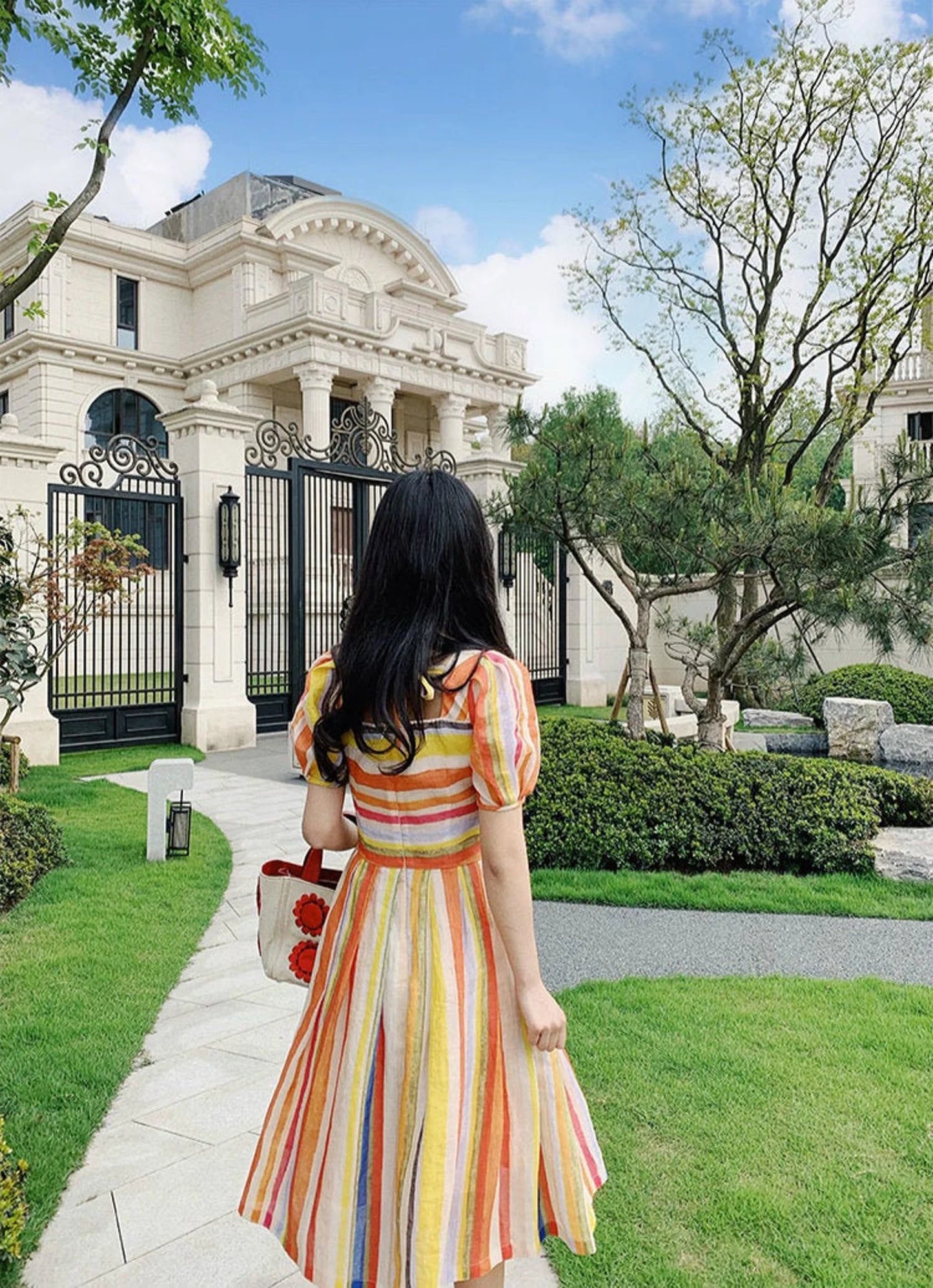 New York Styled Rainbow Summer Lantern Sleeve Sweet Dress