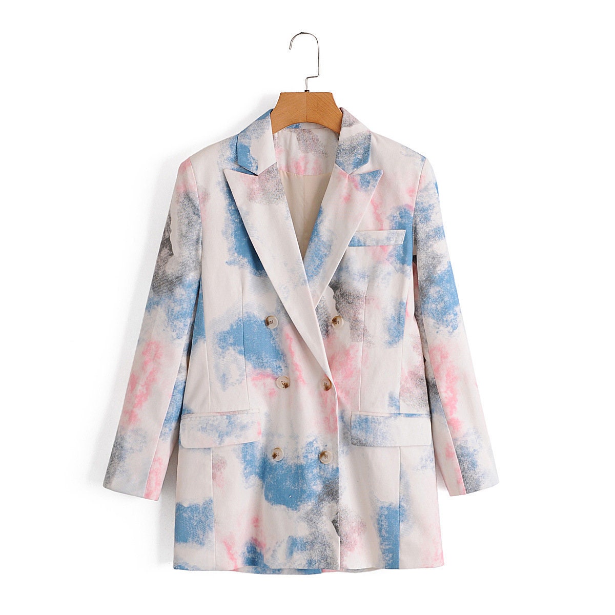 Pink & blue water marbling printing pattern blazer, colorful jacket, long sleeves suit