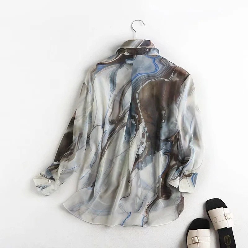 Watermarbling pattern blouse + dress, women shirt in graphics pattern casual wear