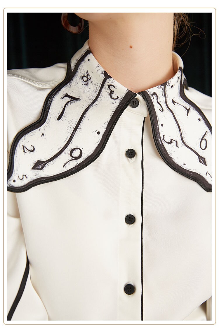 Top,Blouse, shirt, long sleeves, Ivory clock Collar, classic, fine art, arty shirt