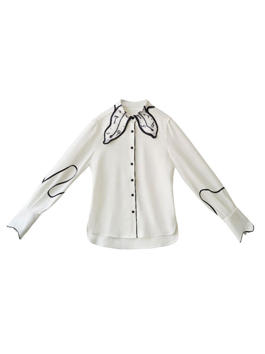 Top,Blouse, shirt, long sleeves, Ivory clock Collar, classic, fine art, arty shirt