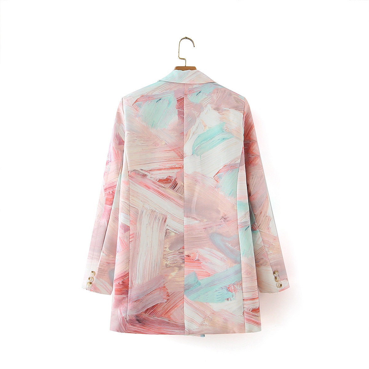 Pink water marbling printing pattern blazer, colorful jacket, long sleeves suit