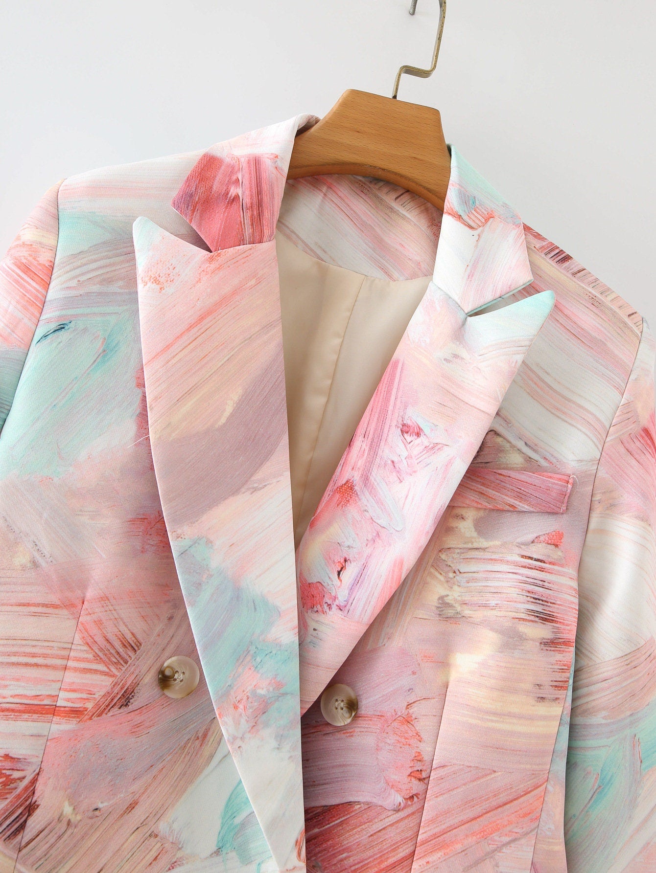 Pink water marbling printing pattern blazer, colorful jacket, long sleeves suit