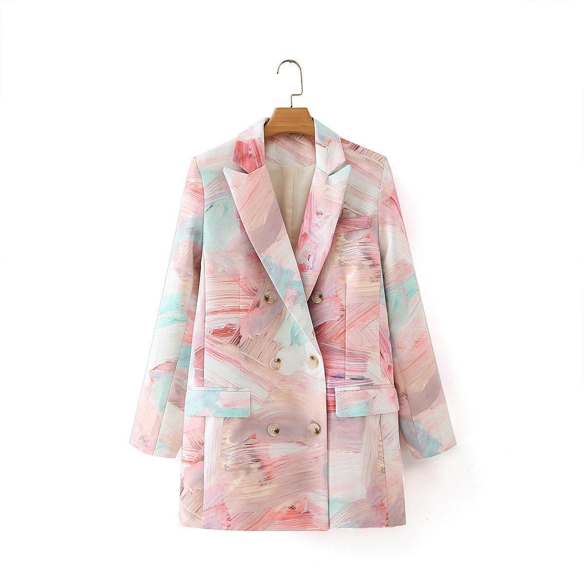 Pink water marbling printing pattern blazer, colorful jacket, long sleeves suit