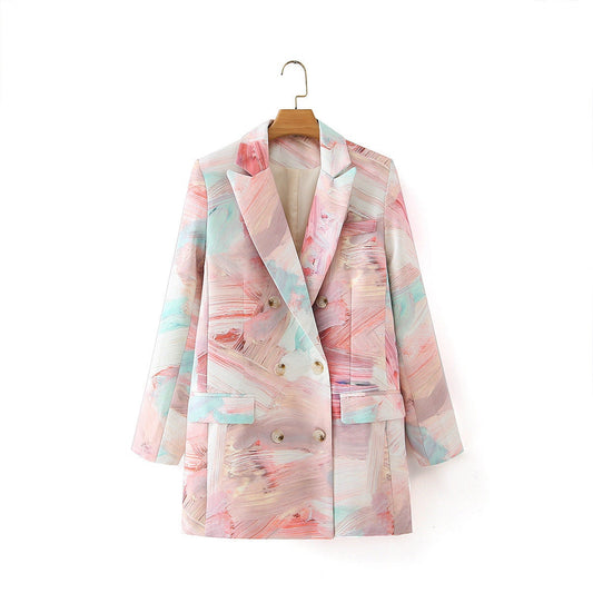 Pink water marbling printing pattern blazer, colorful jacket, long sleeves suit