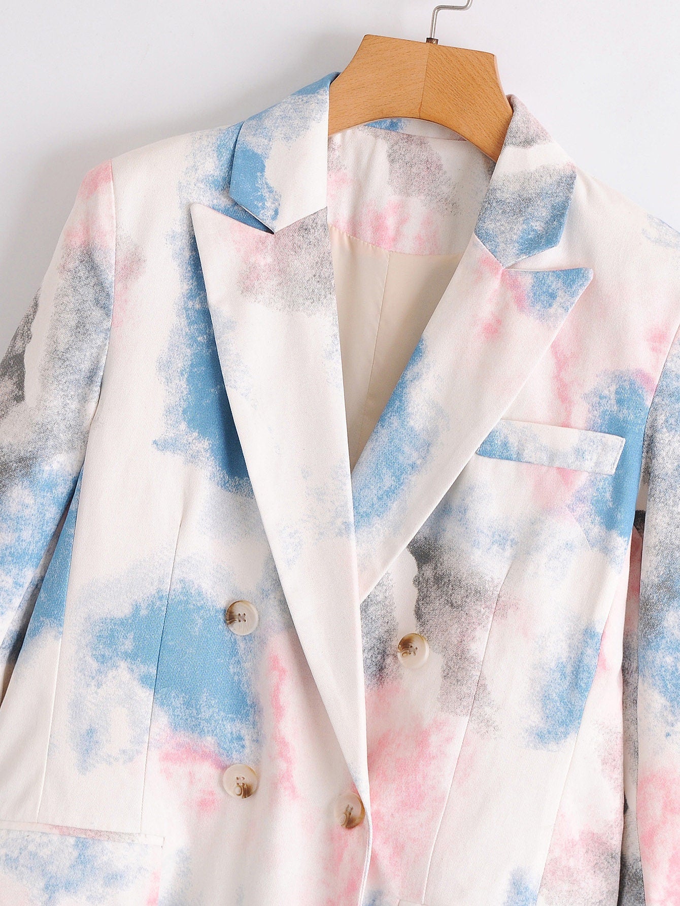 Pink & blue water marbling printing pattern blazer, colorful jacket, long sleeves suit