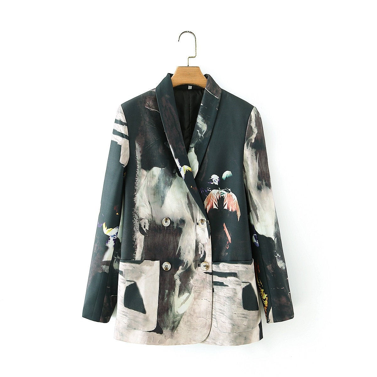 Women button blazer with oil painting pattern, designer suit in arty style, women top for casual or formal