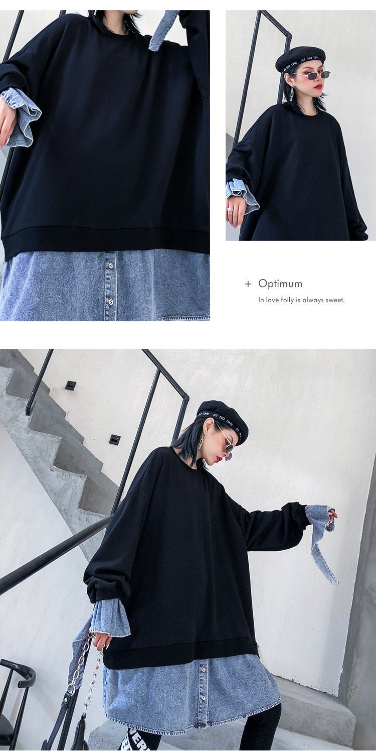 Modern denim sweaterdress, Blue Sleeved Kaftan dress, one size fit all, casual or formal, gift for her