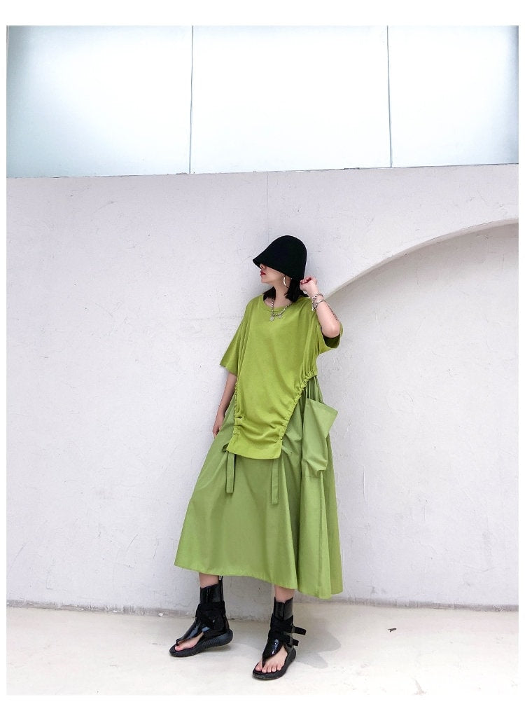 Modern Sharp Green/ Black sweaterdress, Sleeved Kaftan dress, one size fit all, casual or formal, gift for her