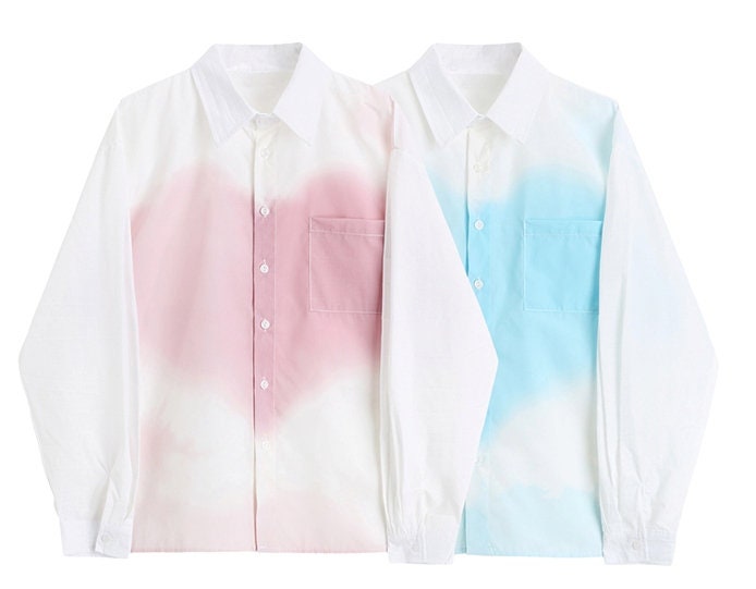 Women White Blouse with Heart (Pink/Light Blue), Women Arty Shirt for casual / formal