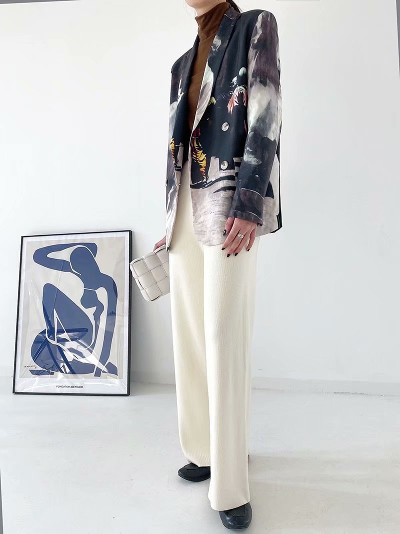 Women button blazer with oil painting pattern, designer suit in arty style, women top for casual or formal