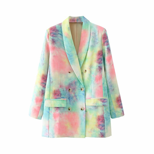 Women button blazer in tie dye design style, designer suit in arty style, women top for casual or formal