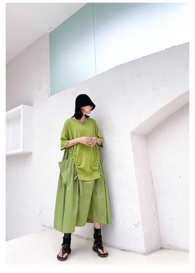 Modern Sharp Green/ Black sweaterdress, Sleeved Kaftan dress, one size fit all, casual or formal, gift for her