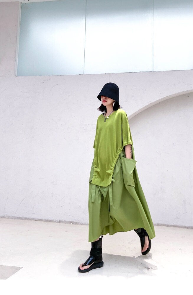 Modern Sharp Green/ Black sweaterdress, Sleeved Kaftan dress, one size fit all, casual or formal, gift for her