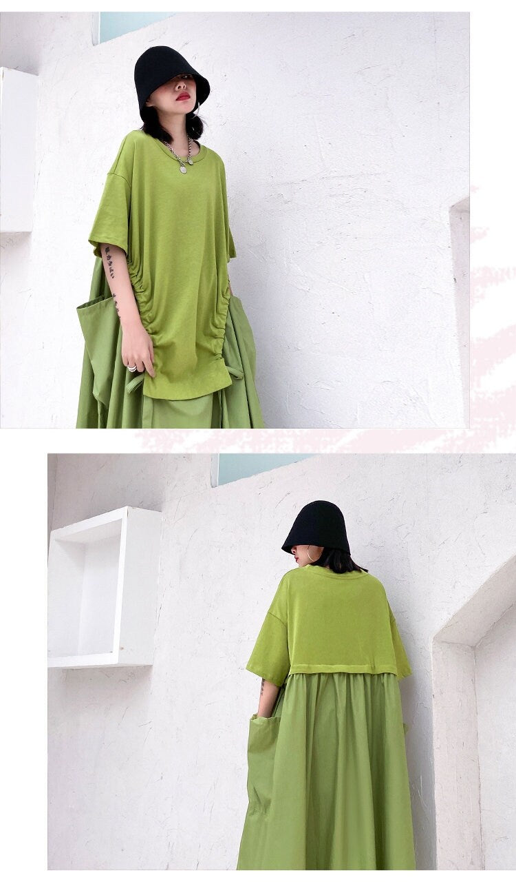 Modern Sharp Green/ Black sweaterdress, Sleeved Kaftan dress, one size fit all, casual or formal, gift for her