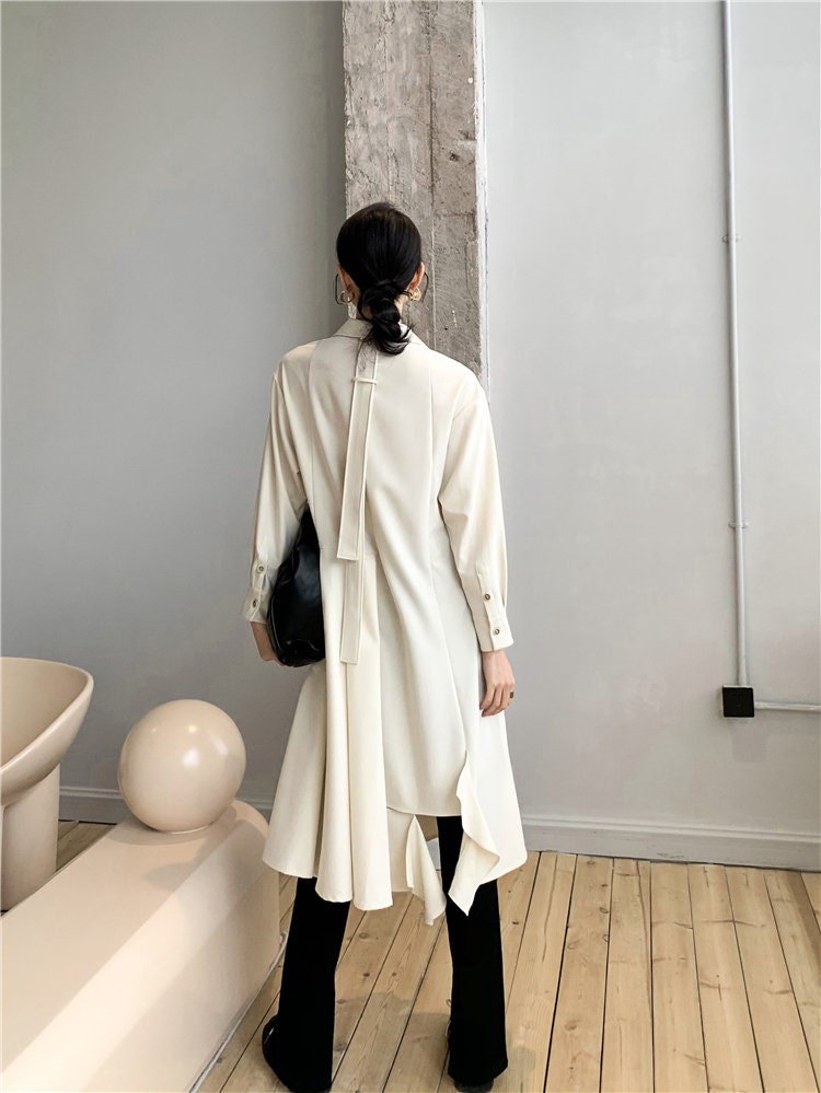 Designer Beige Shirtdress, Woman one piece dress, solid color, for casual / formal