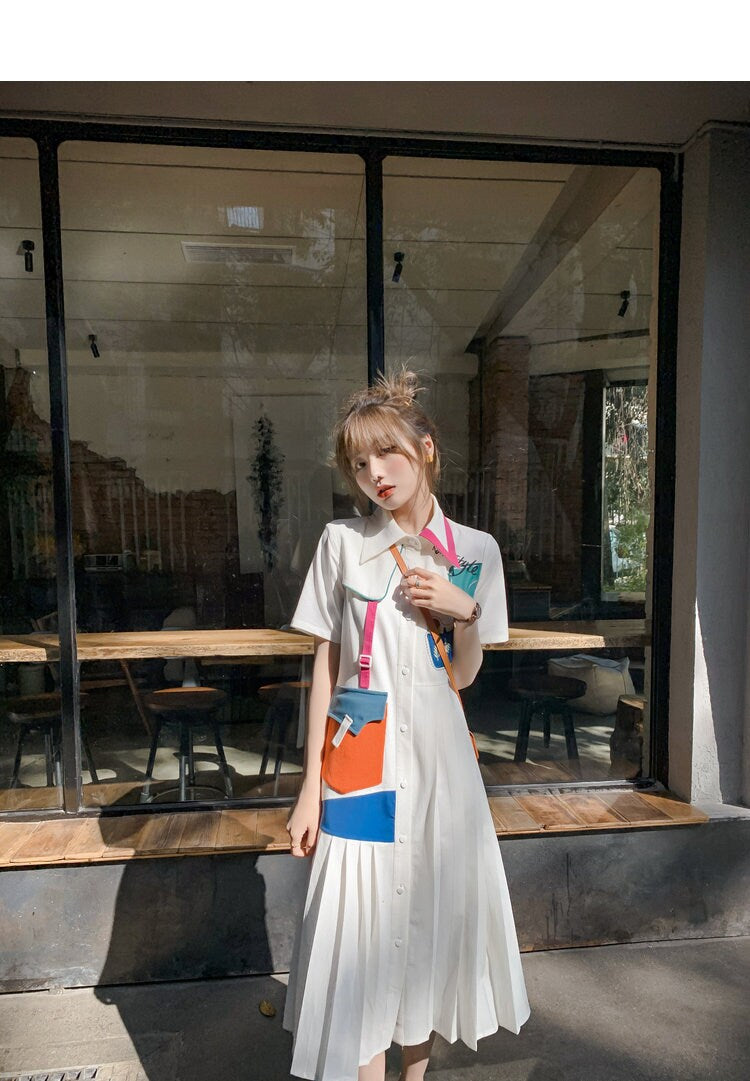 Designer Patchwork One Piece Summer Dress, Kawaii Asymmetric Styled Woman Top, slim cut, for casual/ formal, gift for her, colorful dress