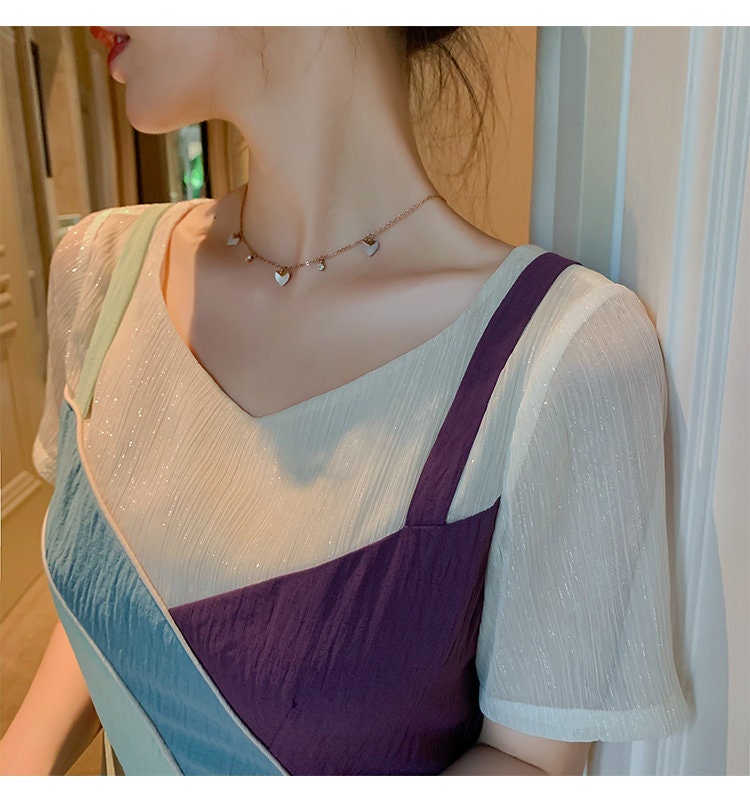 Pastel Patchwork One Piece Dress, Colorful Geometric Woman Top Casual Summer Dress Gifr for her