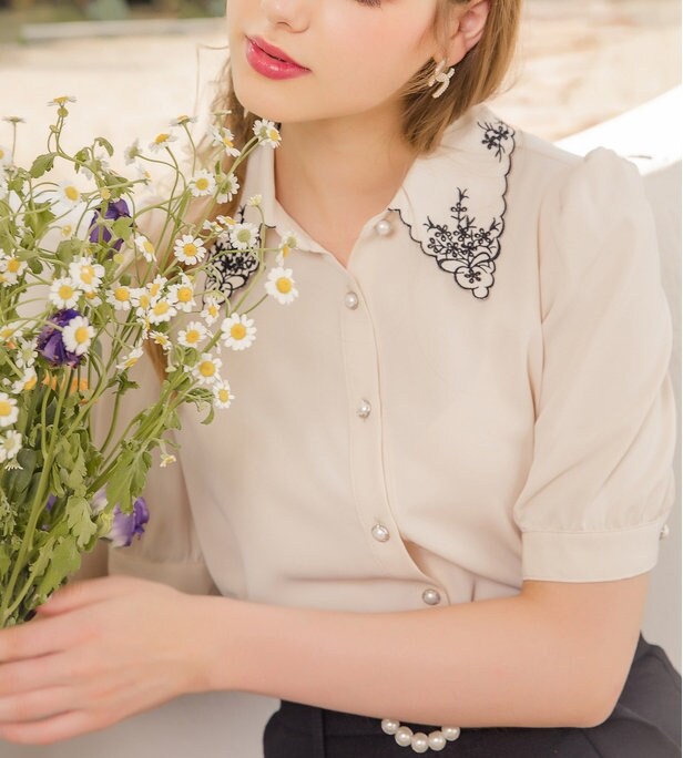 Designer Embroidery Collar Blouse, Women Shirt with Special Collar, for casual / formal, gift for her