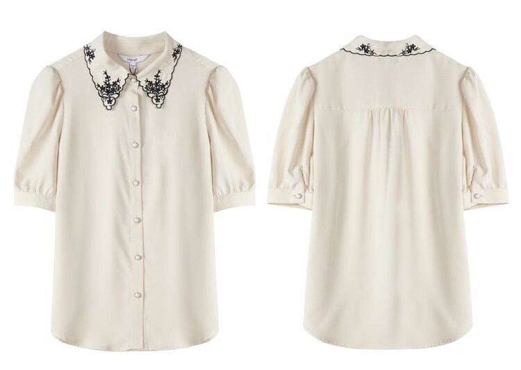 Designer Embroidery Collar Blouse, Women Shirt with Special Collar, for casual / formal, gift for her