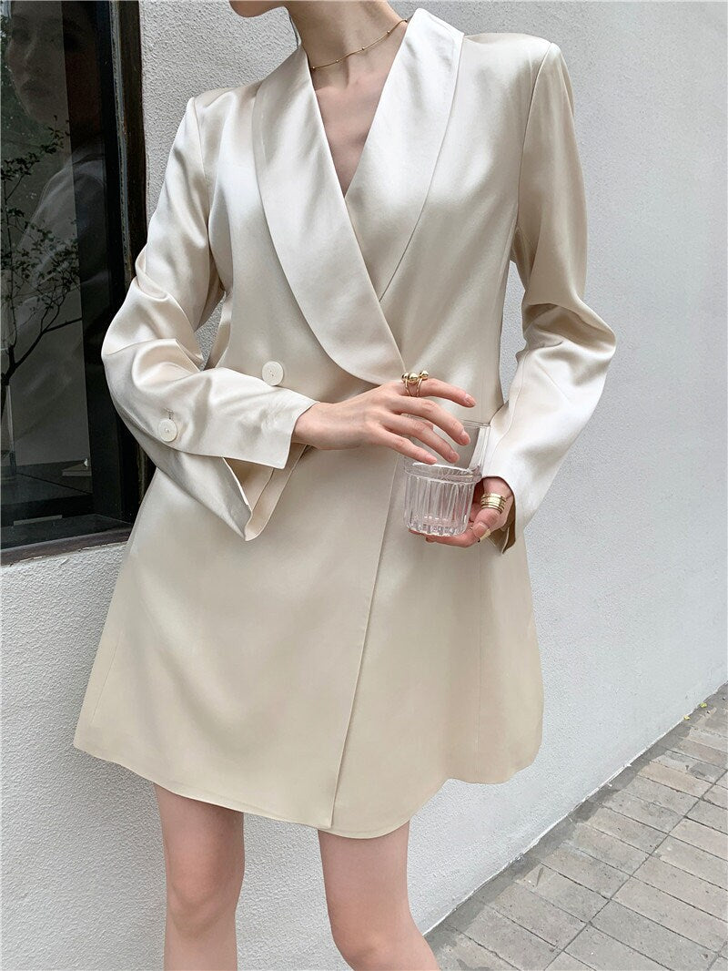 Designer Beige Couture Satin Shiny Blazer, Woman Suit Jacket, Art Collection, for casual/ formal/ party, gift for her