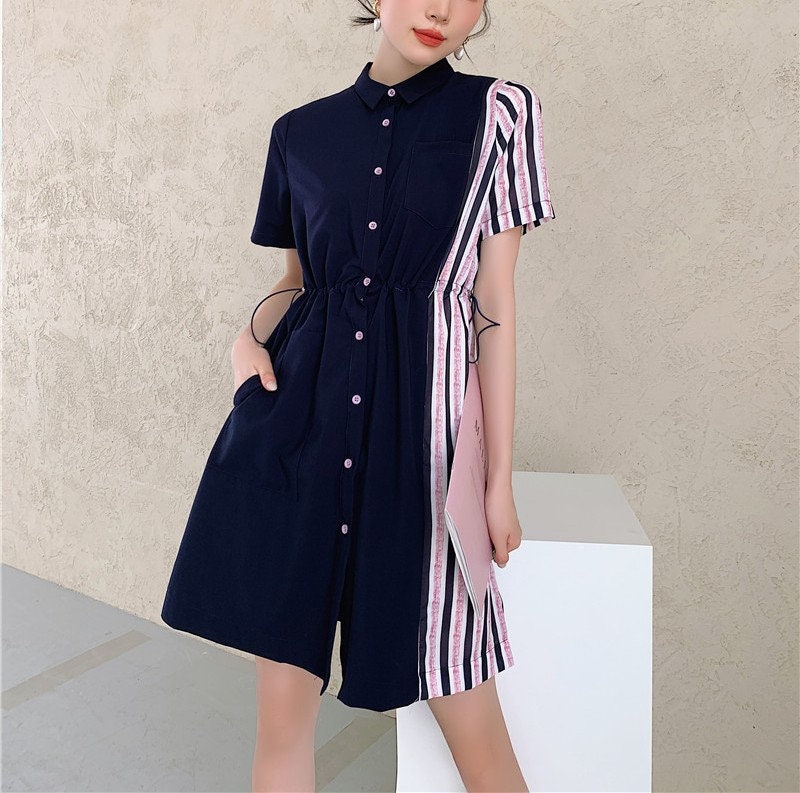 One Piece Asymmetric Sheetdress, Designer Woman Collared Long Blouse Summer Dress for Casual/ Formal, gift for her