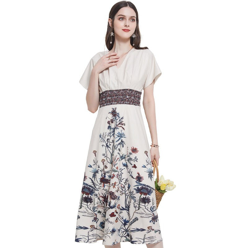 Designer classic art pattern dress, women one-piece dress with floral graphics pattern, dress for formal or casual