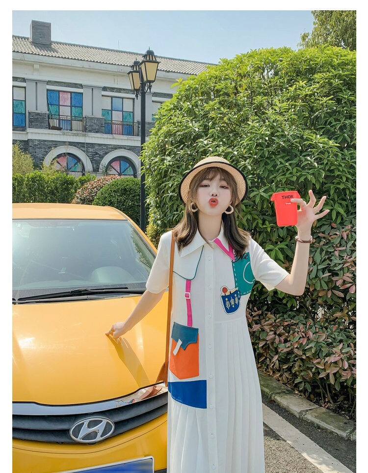 Designer Patchwork One Piece Summer Dress, Kawaii Asymmetric Styled Woman Top, slim cut, for casual/ formal, gift for her, colorful dress