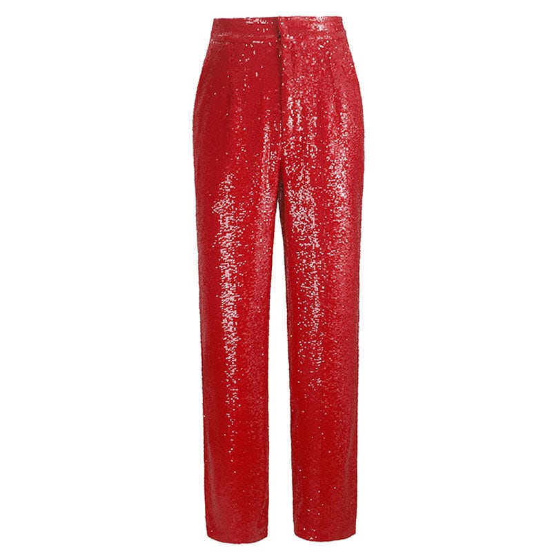 Red Sequin Layer Pant Suit, Designer Woman Shiny Suit Jacket + Pant Set Casual/ Formal/ Party Gift for her