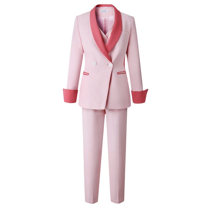 Pink Suit Jacket + Pant + Vest set, Woman Designer Pant Suit Variance Colored Long Slim Cut Tight Fit for Casual/ Formal Gift for her