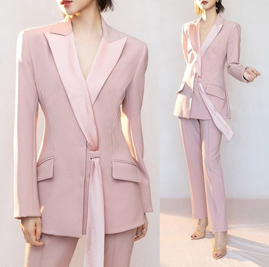 Woman Pantsuit Set, Designer Minimalist Suit Jacket + Pants Simplicity Elegant for Formal/ Smart Casual Gift for her