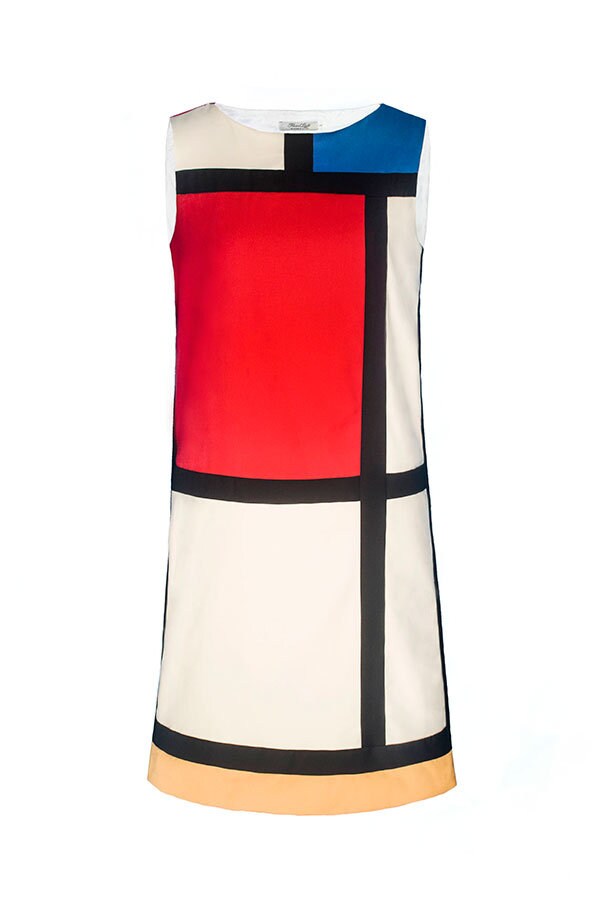 Mondrian One Piece Dress Designer Woman One Piece Pattern Dress color block mini iconic 1960s Cocktail tunic for casual/ formal gift for her