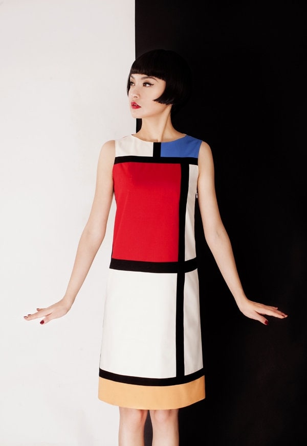 Mondrian One Piece Dress Designer Woman One Piece Pattern Dress color block mini iconic 1960s Cocktail tunic for casual/ formal gift for her