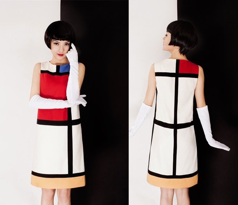 Mondrian One Piece Dress Designer Woman One Piece Pattern Dress color block mini iconic 1960s Cocktail tunic for casual/ formal gift for her