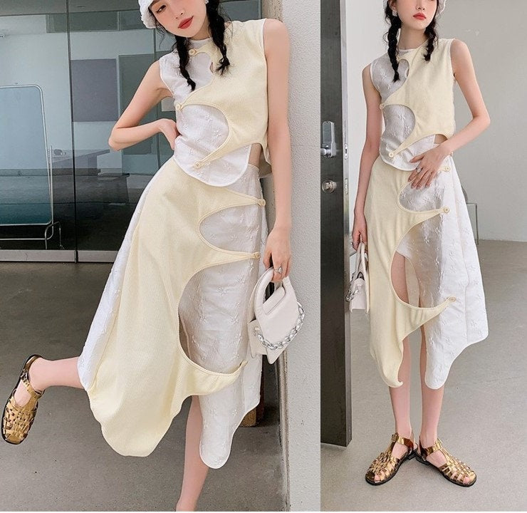 Architecture Beauty Dress Set, Designer Woman Top + Dress Complex Long Dress Casual Party Gift for her