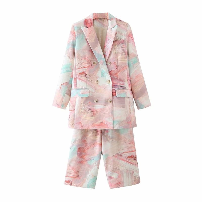 Pink Tie Dye Blazer + Shorts, Woman Suit Jacket Graffiti Pattern Short Pants Painting Strokes for Smart Casual/ Formal/ Gift for her