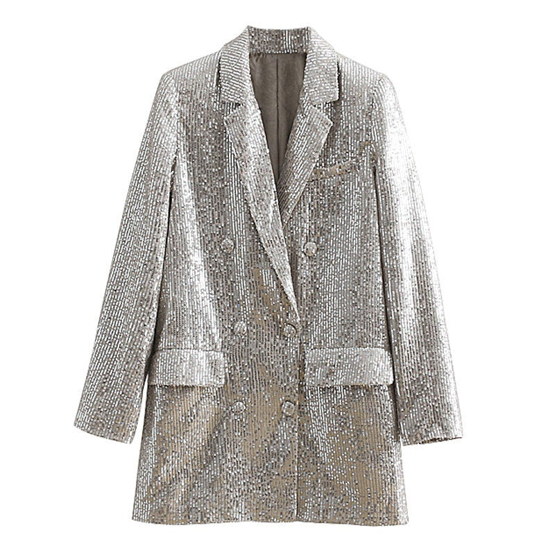 Silver Shiny Blazer, Designer Woman Suit Jacket for Smart Casual/ Formal/ Party/ Gift for her