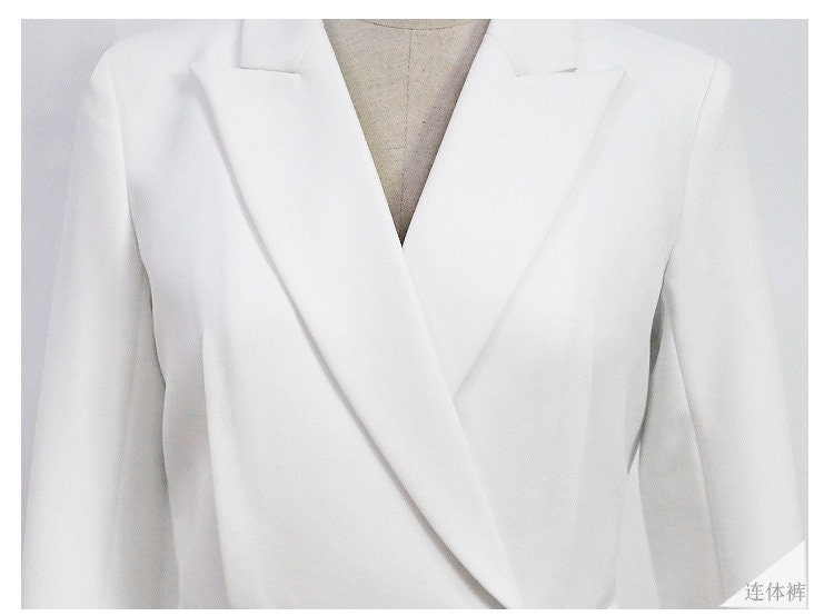 White Jumpsuit Pant Suit, Designer Woman Suite Jacket & Pant in one piece, Casual/ Party / Formal Fit Gift for her