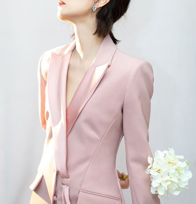 Woman Pantsuit Set, Designer Minimalist Suit Jacket + Pants Simplicity Elegant for Formal/ Smart Casual Gift for her