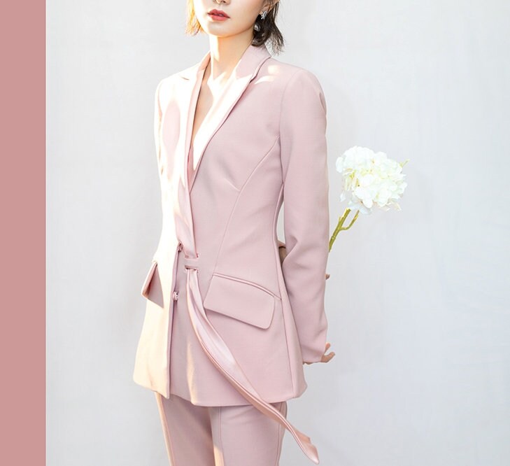 Woman Pantsuit Set, Designer Minimalist Suit Jacket + Pants Simplicity Elegant for Formal/ Smart Casual Gift for her