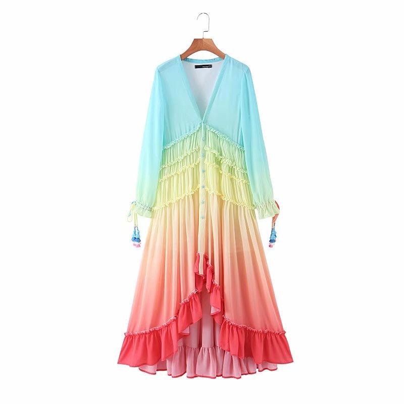 Rainbow One Piece Dress, Designer Woman Colorful Dress Layers for Casual/ Beach/ Gift for her