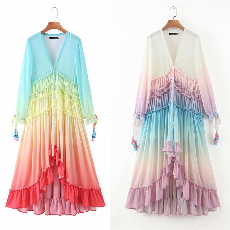 Rainbow One Piece Dress, Designer Woman Colorful Dress Layers for Casual/ Beach/ Gift for her